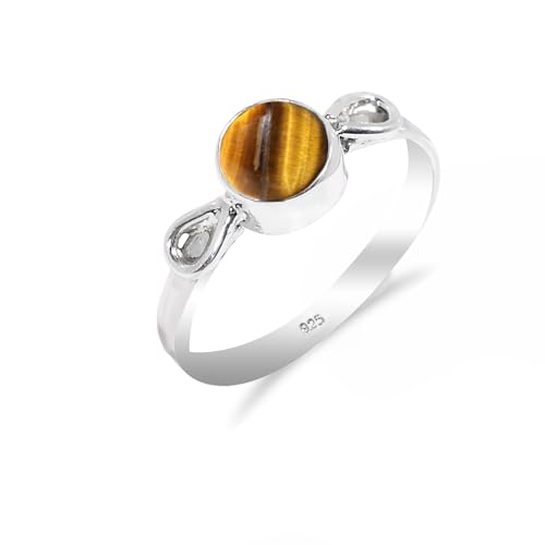 HIMALYA QUARTZ Ring Damen Silber 925 Mit Stein Tigerauge Edelstein, handgefertigter Statement Schmuck Herren Ring RB-03-TGRE-10 von HIMALYA QUARTZ