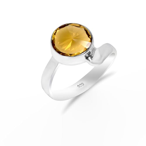 HIMALYA QUARTZ Ring Silber 925 Damen Mit Stein, Natur Citrin Boho Solitär Verlobungsring HQ-SR14-CTRN-5.5 von HIMALYA QUARTZ