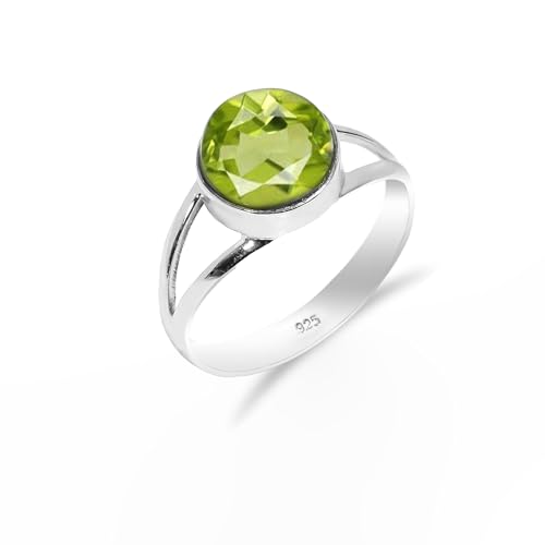 HIMALYA QUARTZ 925 Silber Damen Ring Peridot Edilstein rund 10mm Solitaire Manner Verlobungsring HQ-SR26-PRDT-9 von HIMALYA QUARTZ