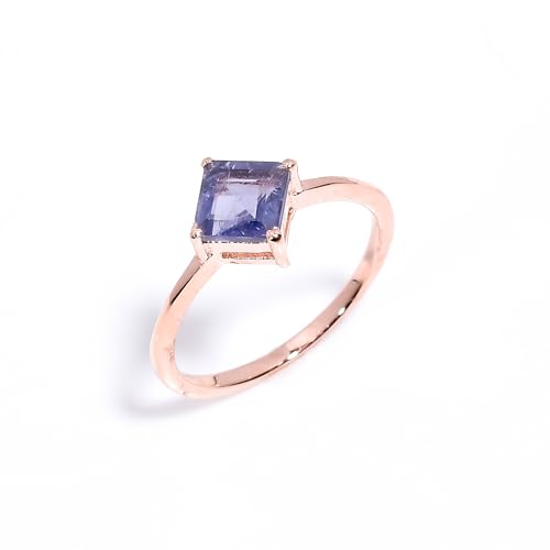 925 Sterling Silber Ring mit heilendem Naturstein Iolith quadratischer Ring für Frauen-Männer Solitiare Verlobungsring handgemachter Ring R-131-24-P von HIMALYA QUARTZ