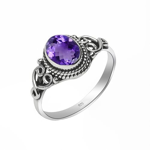 Amethyst Ring 925 Sterling Silber 100% Natürlicher Edelstein Statement Herren-Damen Boho Handarbeit Ring Oval Form 6x8 mm Verlobungsring NH-AMTST-6,5 von HIMALYA QUARTZ