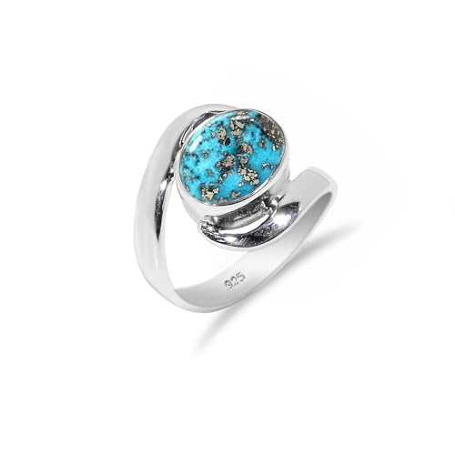 HIMALYA QUARTZ Ring Verlobung Damen 925 Silber Mit Stein Blau Kupfer Türkis Oval 8x10mm Edilstein Herren Vintage Boho Stil HQ-SR21-BCT-3 HIMALYA QUARTZ Ring Verlobung Damen 925 Silber Mit Stein Blau Kupfer Türkis Oval 8x10mm Edilstein Herren Vintage Boho Stil HQ-SR21-BCT-3 von HIMALYA QUARTZ