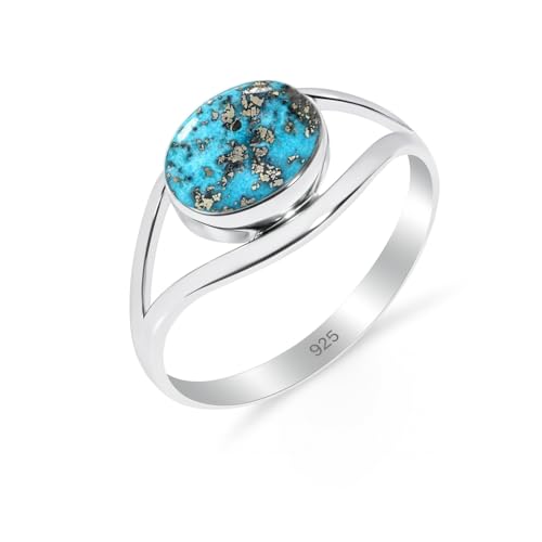 HIMALYA QUARTZ Silber Ringe Damen Mit Stein Natürlicher Edelstein Blau Kupfer Türkis Ringe for Herren Boho Statement Schmuck RB-01-BLCT-12 von HIMALYA QUARTZ