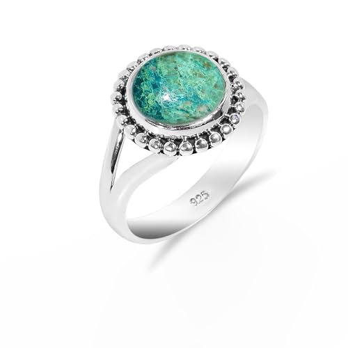 HIMALYA QUARTZ Damen Silber 925 Ring Mit Steinen, Hochzeit Verlobungsring Chrysokoll rund 10mm HQ-SR34-COLA-9 HIMALYA QUARTZ Damen Silber 925 Ring Mit Steinen, Hochzeit Verlobungsring Chrysokoll rund 10mm HQ-SR34-COLA-9 von HIMALYA QUARTZ