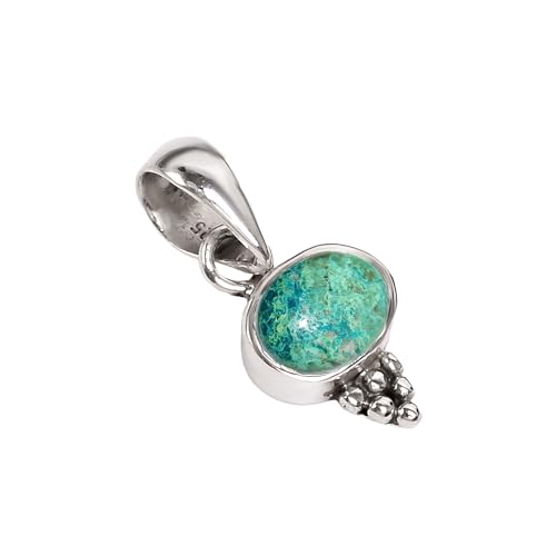 Damen-Anhänger 925 Sterling Silber Anhänger Halskette 100% natürlicher Chrysokoll-Anhänger echter Edelstein-Anhänger oval 6x8 MM Anhänger minimalistisches Design Boho Anhänger SP06-CRCL Damen-Anhänger 925 Sterling Silber Anhänger Halskette 100% natürlicher Chrysokoll-Anhänger echter Edelstein-Anhänger oval 6x8 MM Anhänger minimalistisches Design Boho Anhänger SP06-CRCL von HIMALYA QUARTZ