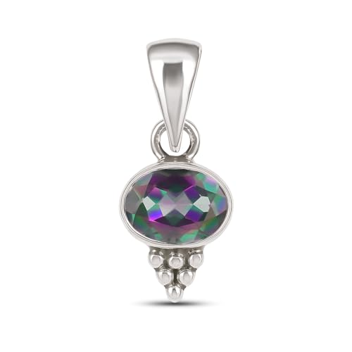 Damen-Anhänger 925 Sterling Silber Anhänger Halskette 100% natürlicher Mystic Topas Anhänger echter Edelstein Anhänger oval 6x8 MM Anhänger minimalistisches Design Boho Anhänger SP06-MYST Damen-Anhänger 925 Sterling Silber Anhänger Halskette 100% natürlicher Mystic Topas Anhänger echter Edelstein Anhänger oval 6x8 MM Anhänger minimalistisches Design Boho Anhänger SP06-MYST von HIMALYA QUARTZ
