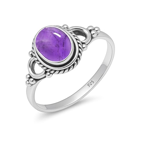 Damen Ring Natürlicher Amethyst Cab Edelstein 925 Sterling Silber Handarbeit 6x8mm Oval Hochzeit Vintage Ring HQ-NH04-AMSTCAB-12 von HIMALYA QUARTZ