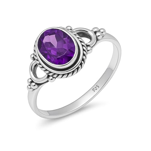 Damen Ring Natürlicher Amethyst Edelstein 925 Sterling Silber Handarbeit 6x8mm Oval Ehering Vintage HQ-NH04-AMST-10.5 von HIMALYA QUARTZ