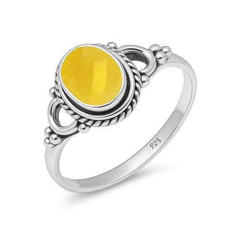 Damen Ring Natürlicher Citrin Cab Edelstein 925 Sterling Silber Handarbeit 6x8mm Oval Ehering Vintage HQ-NH04-CTRNCAB-5.5 von HIMALYA QUARTZ