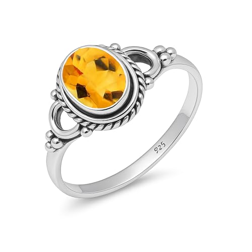 Damen Ring Natürlicher Citrin Edelstein 925 Sterling Silber Handarbeit 6x8mm Oval Ehering Vintage HQ-NH04-CTRN-12.5 von HIMALYA QUARTZ