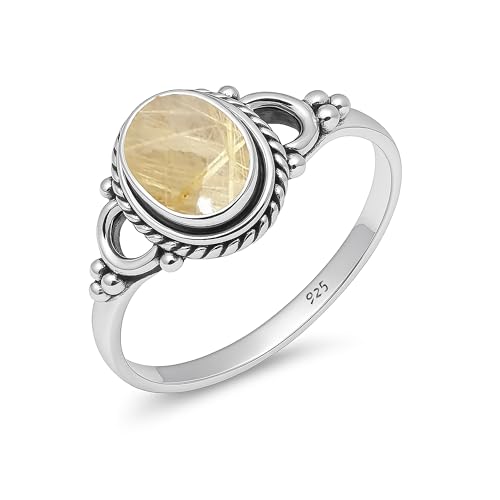 Damen Ring Natürlicher Goldener Rutil Edelstein 925 Sterling Silber Handarbeit 6x8mm Oval Ehering Vintage HQ-NH04-GLDRTL-4.5 von HIMALYA QUARTZ