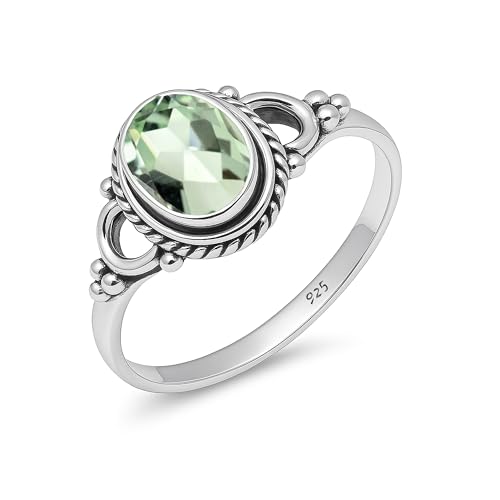Damen Ring Natürlicher Grüner Amethyst Edelstein 925 Sterling Silber Handarbeit 6x8mm Oval Ehering Vintage HQ-NH04-GRNAMST-6 von HIMALYA QUARTZ