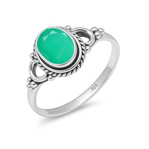 Damen Ring Natürlicher Grüner Onyx Schliff Edelstein 925 Sterling Silber Handarbeit 6x8mm Oval Ehering Vintage HQ-NH04-GRNONYXCB-11.5 von HIMALYA QUARTZ