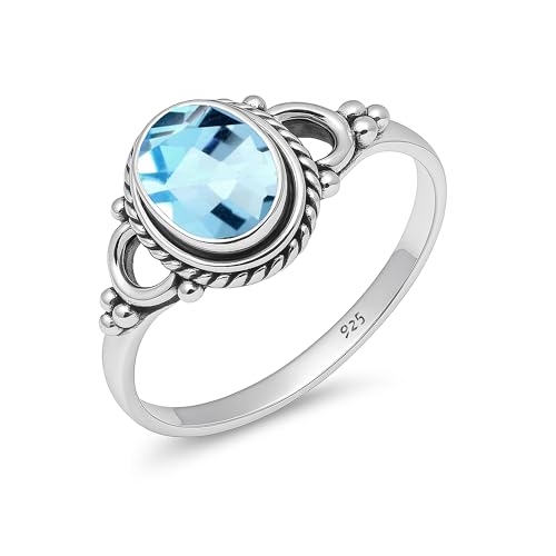 Damen Ring Natürlicher Himmelblauer Topas Edelstein 925 Sterling Silber Handarbeit 6x8mm Oval Ehering Vintage HQ-NH04-SKYBT-3.5 von HIMALYA QUARTZ