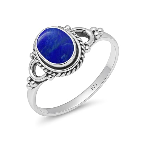 Damen Ring Natürlicher Lapislazuli Edelstein 925 Sterling Silber Handarbeit 6x8mm Oval Ehering Vintage HQ-NH04-LPSLZL-6.5 von HIMALYA QUARTZ