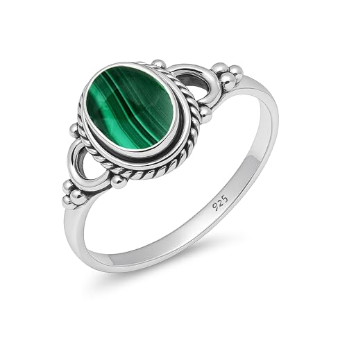 Damen Ring Natürlicher Malachit Edelstein 925 Sterling Silber Handarbeit 6x8mm Oval Ehering Vintage HQ-NH04-MLCT-8 von HIMALYA QUARTZ