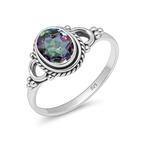 Damen Ring Natürlicher Mystischer Quarz Edelstein 925 Sterling Silber Handarbeit 6x8mm Oval Ehering Vintage HQ-NH04-MYTCQZ-12.5 von HIMALYA QUARTZ