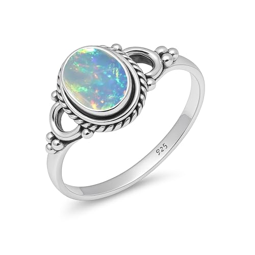 Damen Ring Natürlicher Opal Edelstein 925 Sterling Silber Handarbeit 6x8mm Oval Ehering Vintage HQ-NH04-OPL-10.5 von HIMALYA QUARTZ