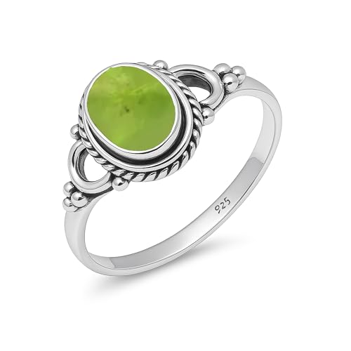 Damen Ring Natürlicher Peridot Cab Edelstein 925 Sterling Silber Handarbeit 6x8mm Oval Hochzeit Vintage Ring HQ-NH04-PRDTCAB-11.5 von HIMALYA QUARTZ