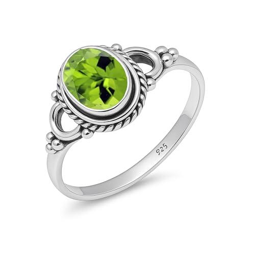 Damen Ring Natürlicher Peridot Edelstein 925 Sterling Silber Handarbeit 6x8mm Oval Ehering Vintage HQ-NH04-PRDT-13 von HIMALYA QUARTZ