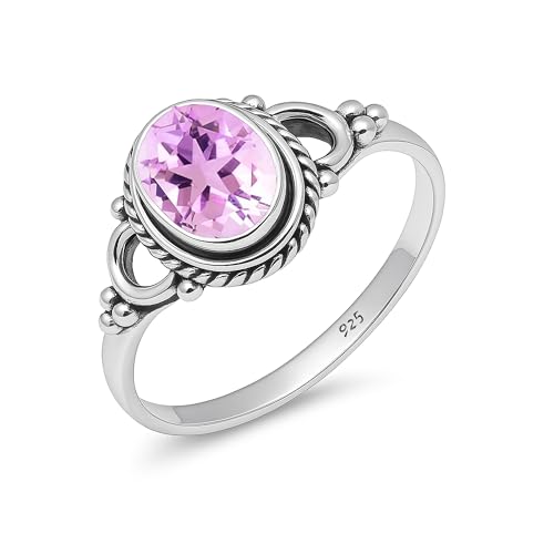 Damen Ring Natürlicher Rosa Amethyst Edelstein 925 Sterling Silber Handarbeit 6x8mm Oval Ehering Vintage HQ-NH04-PNKAMST-12.5 von HIMALYA QUARTZ