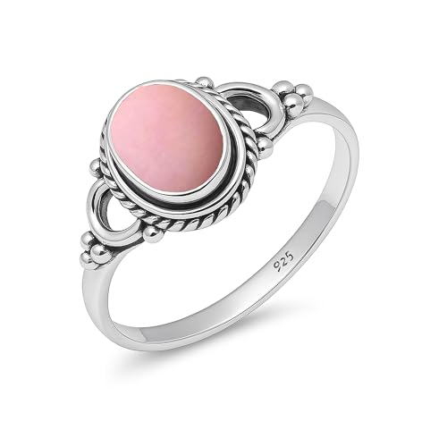 Damen Ring Natürlicher Rosa Opal Cab Edelstein 925 Sterling Silber Handarbeit 6x8mm Oval Hochzeit Vintage Ring HQ-NH04-PNKOPLCB-11.5 von HIMALYA QUARTZ