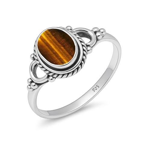 Damen Ring Natürlicher Tigerauge Edelstein 925 Sterling Silber Handarbeit 6x8mm Oval Ehering Vintage HQ-NH04-TGREYE-12 von HIMALYA QUARTZ