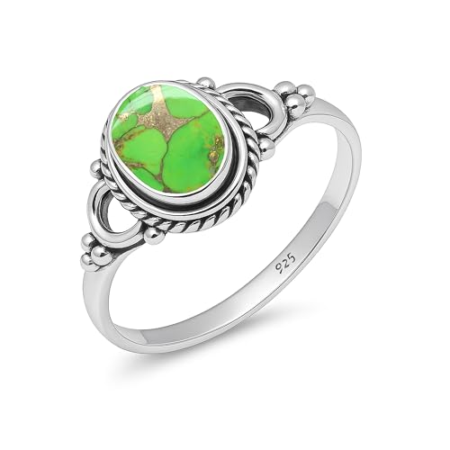 Damen Ring Natur Grün Kupfer Türkis Edelstein 925 Sterling Silber Handarbeit 6x8mm Oval Hochzeit Vintage Ring HQ-NH04-GRNCTQ-7 von HIMALYA QUARTZ