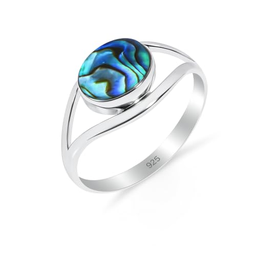 Damenring Silber, 925 Sterling Silber Verlobungsring Abalone Muschel Echter Edelsteinring Herren Vintage Ring RB-01-ABLS-8.5 von HIMALYA QUARTZ
