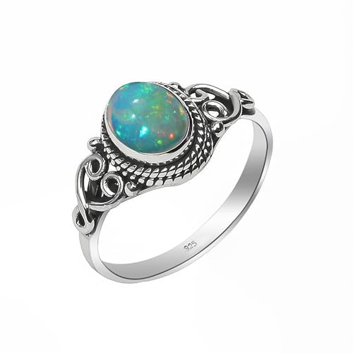 Edelsteinring, 925 Sterling Silber Ring für Frauen Männer 100% Natürlicher Opal Stein Elegantes Design Oval 6x8 mm, Verlobung NH-OPL-10 von HIMALYA QUARTZ