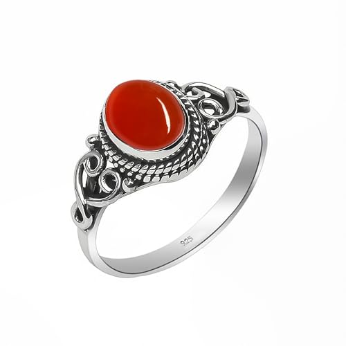 Edelsteinring, 925 Sterling Silber Ring für Frauen Männer 100% natürlicher Karneol Stein Elegantes Design Oval 6x8 mm, Verlobung NH-CRNL-7.5 von HIMALYA QUARTZ