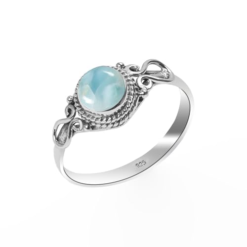 Edelsteinring, 925 Sterling für Frauen Männer 100% natürlicher Larimar Steinring Statement elegantes Design rund 6 mm, Verlobung NH26-LRMR-4.5 von HIMALYA QUARTZ