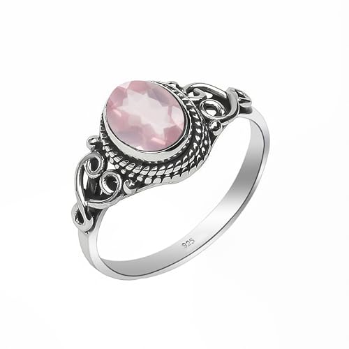 Edelsteinring, 925 Sterling Silber Ring für Frauen Männer 100% natürlicher Rosenquarz Stein Elegantes Design Oval 6x8 mm, Verlobung NH-RSQRZ-6.5 von HIMALYA QUARTZ