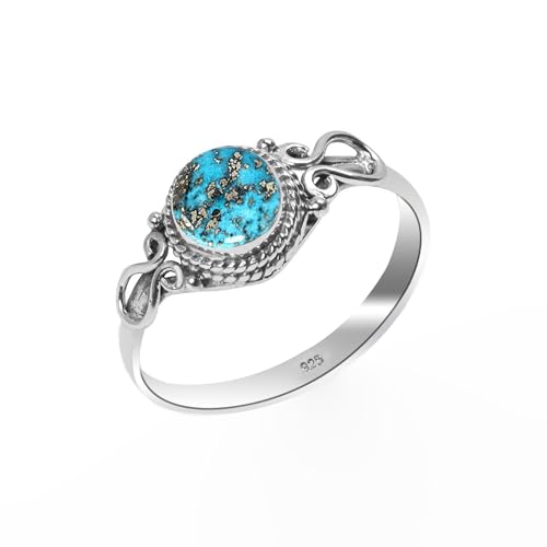 Edelsteinring, 925 Sterling Silber Ring für Frauen Männer 100% natürlicher blauer Kupfer Türkis Steinring Statement elegantes Design rund 6 mm, Ring für Verlobung NH26-BLCT-3.5 Edelsteinring, 925 Sterling Silber Ring für Frauen Männer 100% natürlicher blauer Kupfer Türkis Steinring Statement elegantes Design rund 6 mm, Ring für Verlobung NH26-BLCT-3.5 von HIMALYA QUARTZ