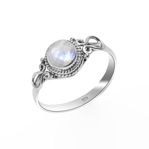 Edelsteinring, 925 Sterling für Frauen Männer 100% natürlicher Mondstein Steinring Statement elegantes Design rund 6 mm, Ring für Verlobung NH26-MNST-11 von HIMALYA QUARTZ