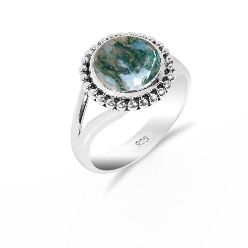 HIMALYA QUARTZ Damen Verlobungsring 925 Silber Stein Grüner Moosachat rund 10mm Handgemachter Vintage Herrenring HQ-SR34-GMA-9 HIMALYA QUARTZ Damen Verlobungsring 925 Silber Stein Grüner Moosachat rund 10mm Handgemachter Vintage Herrenring HQ-SR34-GMA-9 von HIMALYA QUARTZ