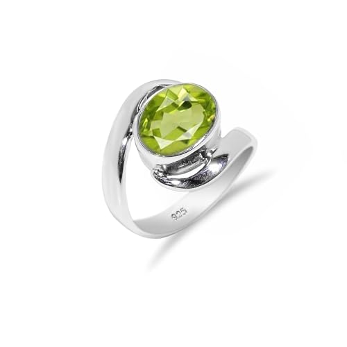 HIMALYA QUARTZ Ring Mit Steinen Silber 925 Damen-Herren Boho Antiquität Design Peridot Oval 8x10mm Solitaire Verlobungring HQ-SR21-PRDT-10 von HIMALYA QUARTZ