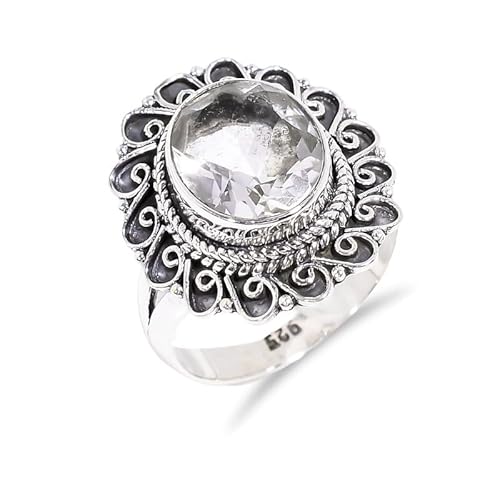 Bergkristallring für Männer 925 Sterling Silber Verlobungsring Solitärring Frauen Handarbeit Ring Vintage Stil H-SR84-8 von HIMALYA QUARTZ