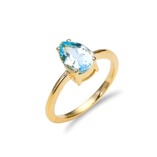 Edelstein925 Sterling Silber natürlicher himmelblauer Topas für Frauen Männer Birnenform 6x9mm Vintage handgefertigter Statement-R-195-24-Gelbgold-6,5 von HIMALYA QUARTZ