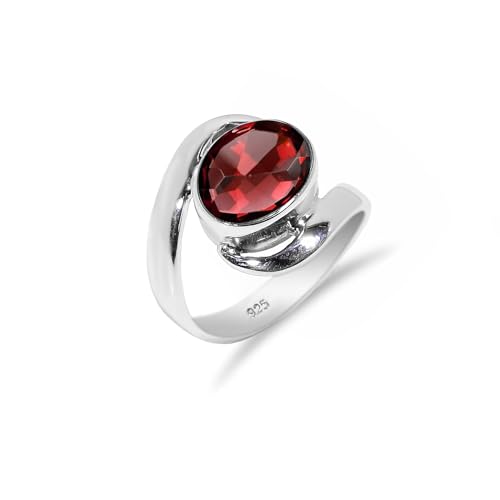 HIMALYA QUARTZ Damen Silber 925 Ring Mit Steinen, Hochzeit Verlobungsring Granat Oval 8x10mm HQ-SR21-GRNT-9.5 HIMALYA QUARTZ Damen Silber 925 Ring Mit Steinen, Hochzeit Verlobungsring Granat Oval 8x10mm HQ-SR21-GRNT-9.5 von HIMALYA QUARTZ