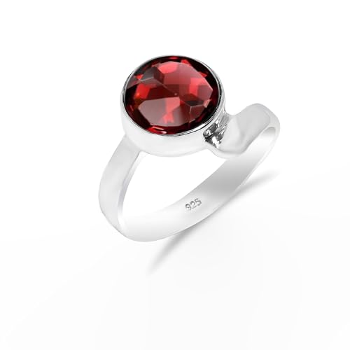 HIMALYA QUARTZ Ring Silber 925 Damen Mit Stein, Natur Granat Boho Solitär Verlobungsring HQ-SR14-GRNT-7 HIMALYA QUARTZ Ring Silber 925 Damen Mit Stein, Natur Granat Boho Solitär Verlobungsring HQ-SR14-GRNT-7 von HIMALYA QUARTZ