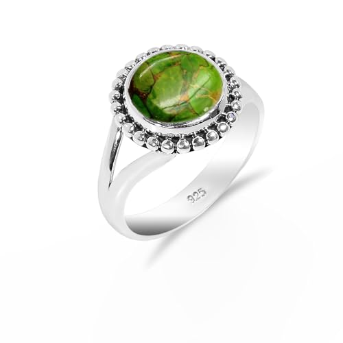 HIMALYA QUARTZ Ring Mit Stein 925 Silber Damen, Männer Edilstein Grün Kupfer Türkis rund 10mm Verlobungsring HQ-SR34-GCT-4.5 HIMALYA QUARTZ Ring Mit Stein 925 Silber Damen, Männer Edilstein Grün Kupfer Türkis rund 10mm Verlobungsring HQ-SR34-GCT-4.5 von HIMALYA QUARTZ