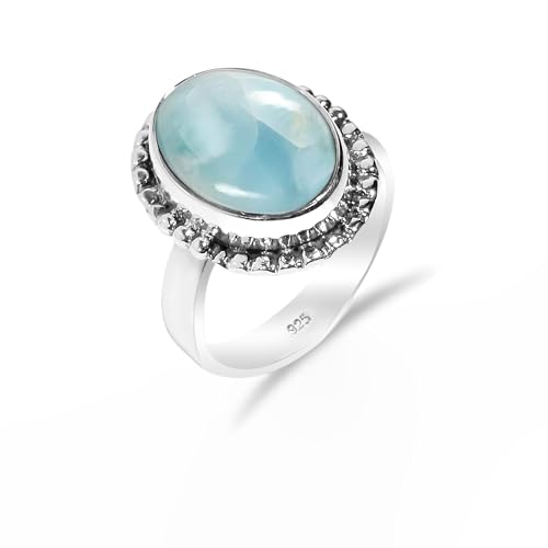 HIMALYA QUARTZ 925 Silber Damen Ring Larimar Edilstein Oval 10x14mm Solitaire Manner Verlobungsring HQ-SR32-LRMR-7.5 von HIMALYA QUARTZ