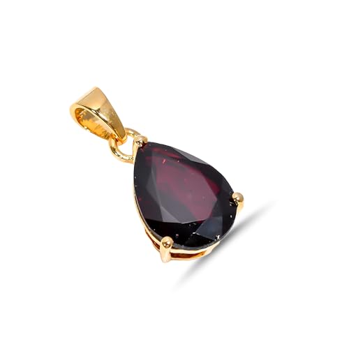 HIMALYA QUARTZ 925 Sterling Silber handgefertigter Anhänger für Frauen Granat Birne facettiert 10 x 14 mm Silber Edelstein Anhänger SP15-07-24-Gelbgold von HIMALYA QUARTZ