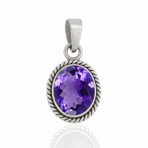 HIMALYA QUARTZ Amethyst 10x12mm Oval Edelstein Handgemachte Halskette Anhänger Für Frauen 925 Sterling Silber Schmuck Anhänger von HIMALYA QUARTZ