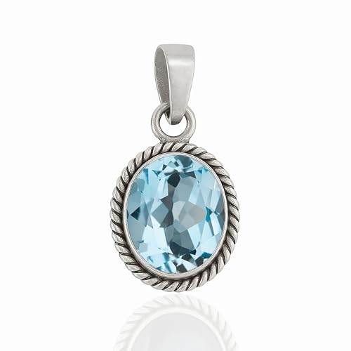 HIMALYA QUARTZ Blauer Topas 10x12mm Oval Edelstein Handgefertigter Halskettenanhänger für Frauen 925 Sterling Silber Schmuckanhänger HIMALYA QUARTZ Blauer Topas 10x12mm Oval Edelstein Handgefertigter Halskettenanhänger für Frauen 925 Sterling Silber Schmuckanhänger von HIMALYA QUARTZ