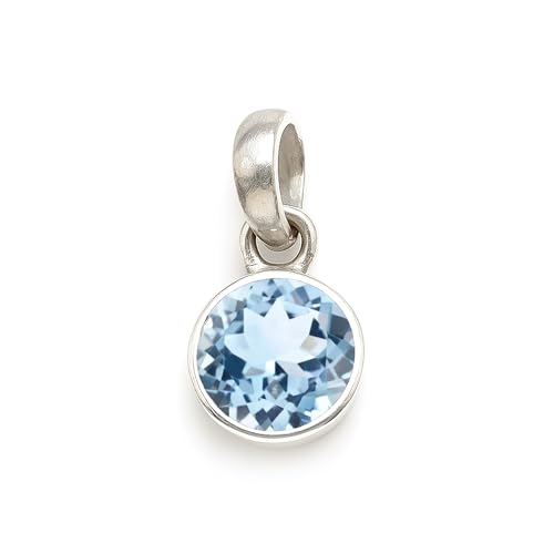 HIMALYA QUARTZ Blauer Topas rund 8mm handgefertigt 925 Sterling Silber zierlich minimalistisch Boho Versprechen, Statement Anhänger für Frauen von HIMALYA QUARTZ