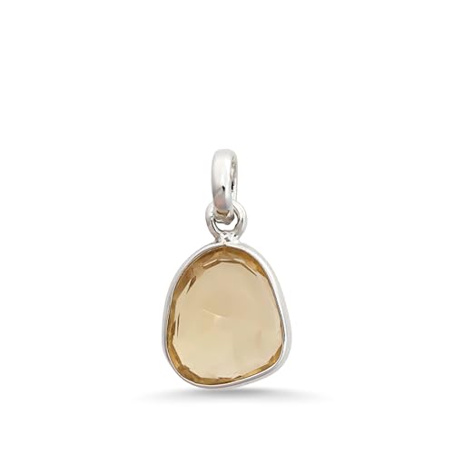 HIMALYA QUARTZ Citrin (Champagner) Facettierter Rosenschliff Freiform Verschiedene Formen Edelstein 925 Sterling Silber Winziger Charm Minimalistischer Anhänger für Damen-Silber von HIMALYA QUARTZ