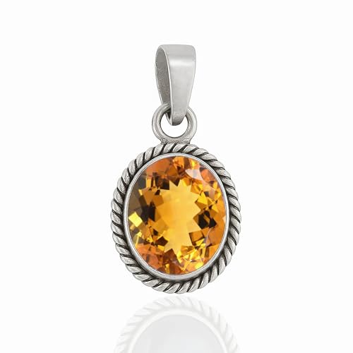 HIMALYA QUARTZ Citrin 10x12mm Oval Edelstein Handgefertigter Halskettenanhänger Für Frauen 925 Sterling Silber Schmuck Anhänger von HIMALYA QUARTZ