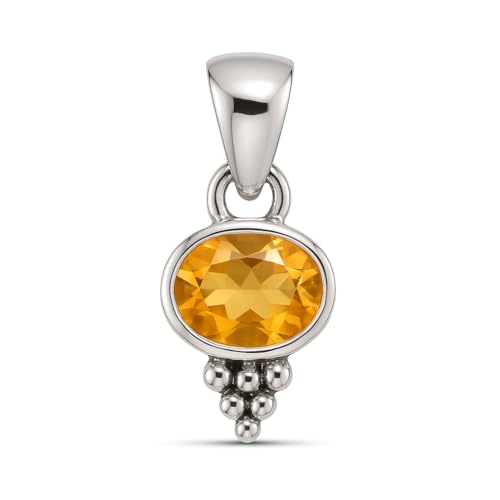 HIMALYA QUARTZ Damen Anhänger 925 Sterling Silber Anhänger Halskette 100% natürlicher Citrin Anhänger echter Edelstein Anhänger oval 6x8 MM Anhänger minimalistisches Design Boho Anhänger SP06-CTRN von HIMALYA QUARTZ